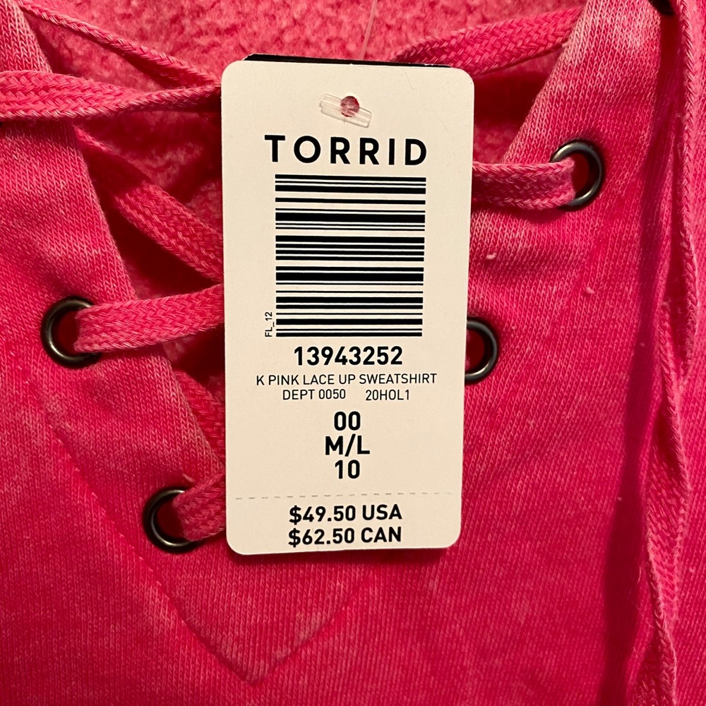 Torrid 00x Neon Pink Lace-Up Tunic Sweatshirt NWT - Picture 7 of 8